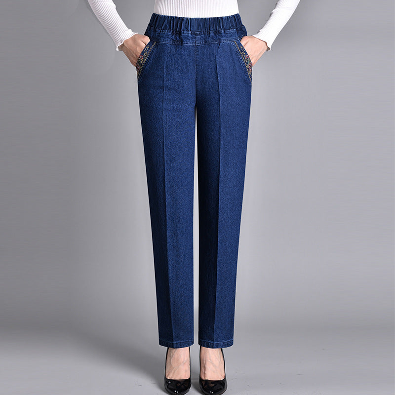 Bymoire | Damesjeans met zijzakken en elastische taille