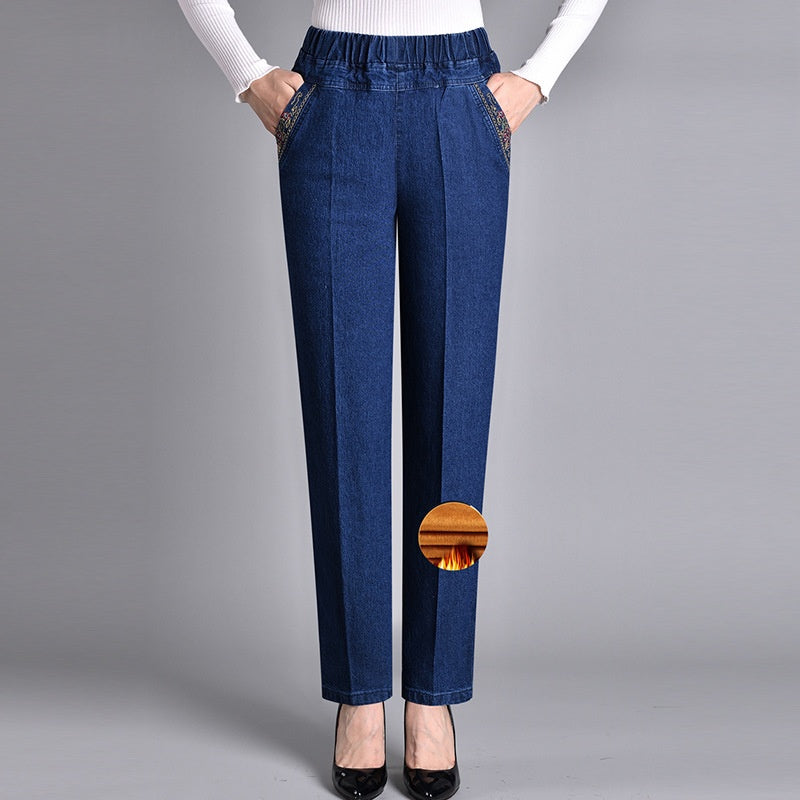 Bymoire | Damesjeans met zijzakken en elastische taille