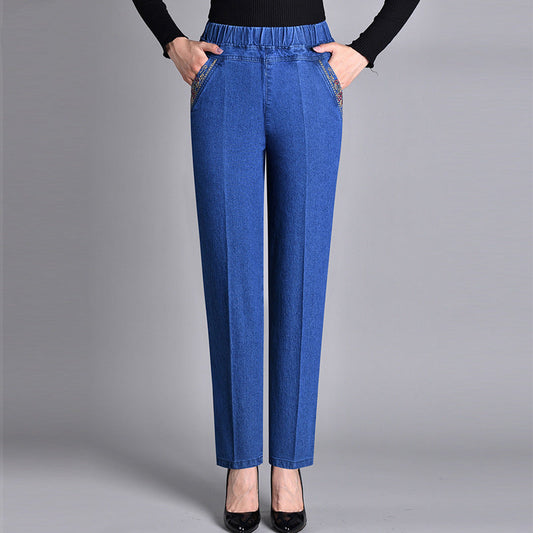 Bymoire | Damesjeans met zijzakken en elastische taille