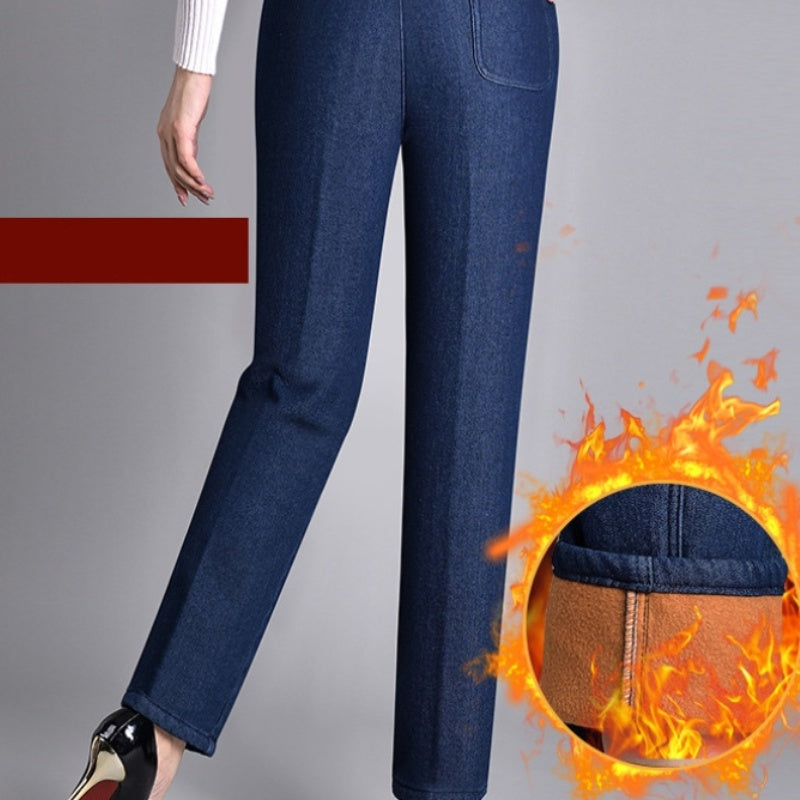 Bymoire | Damesjeans met zijzakken en elastische taille