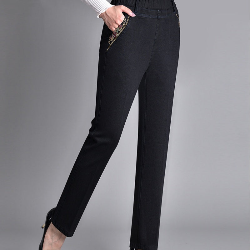 Bymoire | Damesjeans met zijzakken en elastische taille