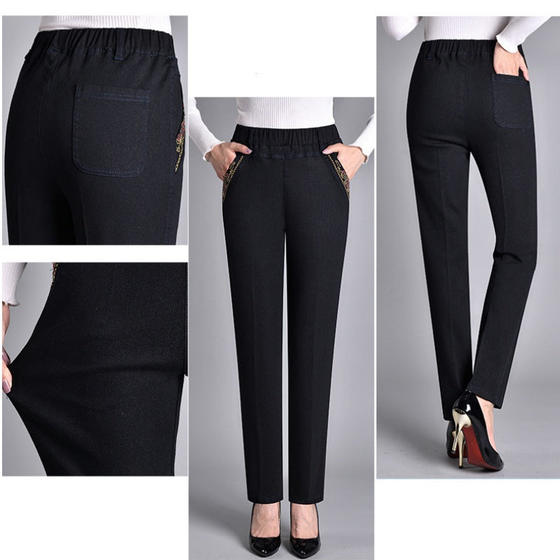 Bymoire | Damesjeans met zijzakken en elastische taille